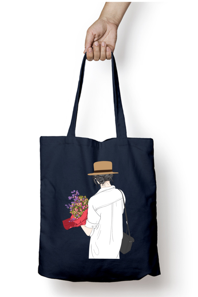 Beautiful Woman holding flower Tote Bags with Zipper