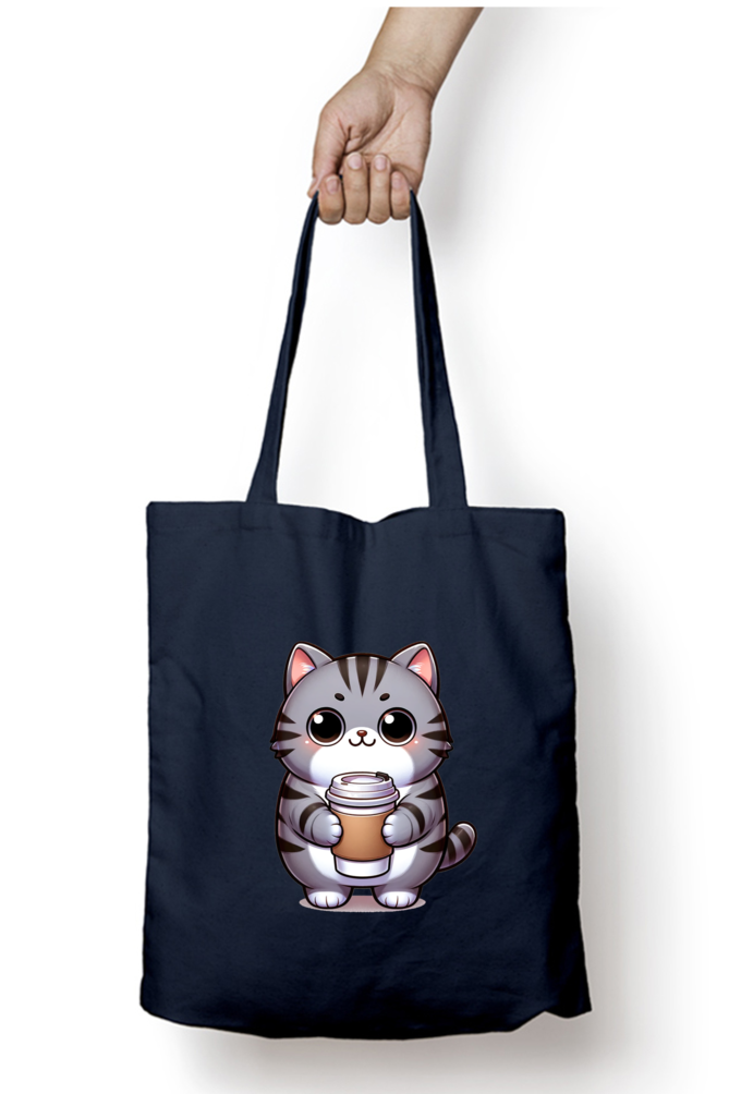 Cute Cat with Coffee Tote Bags with Zipper