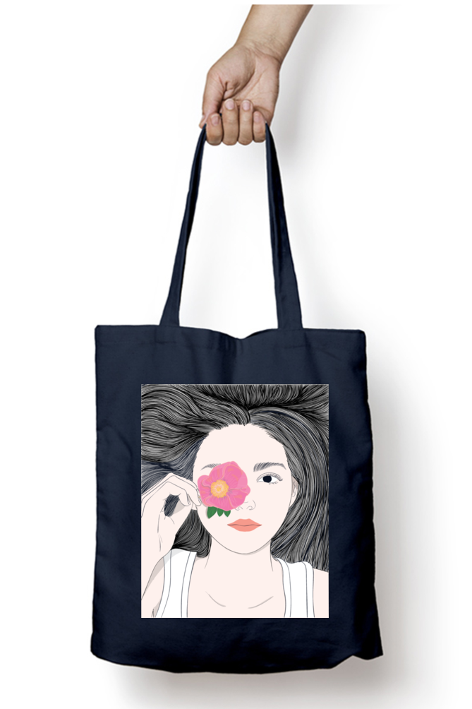 Beautiful girl with long hair and flower Tote Bags with Zipper