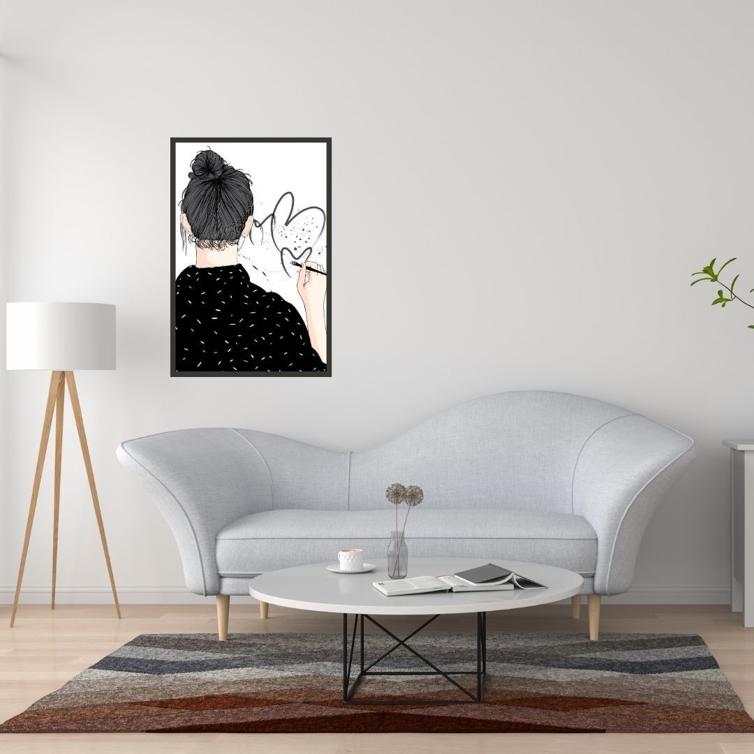 Girl drawing Heart Shape Wall Art