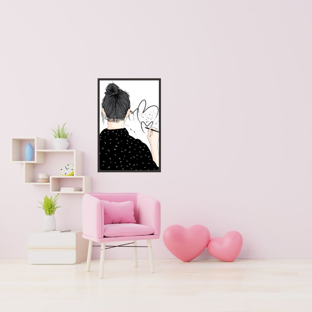 Girl drawing Heart Shape Wall Art