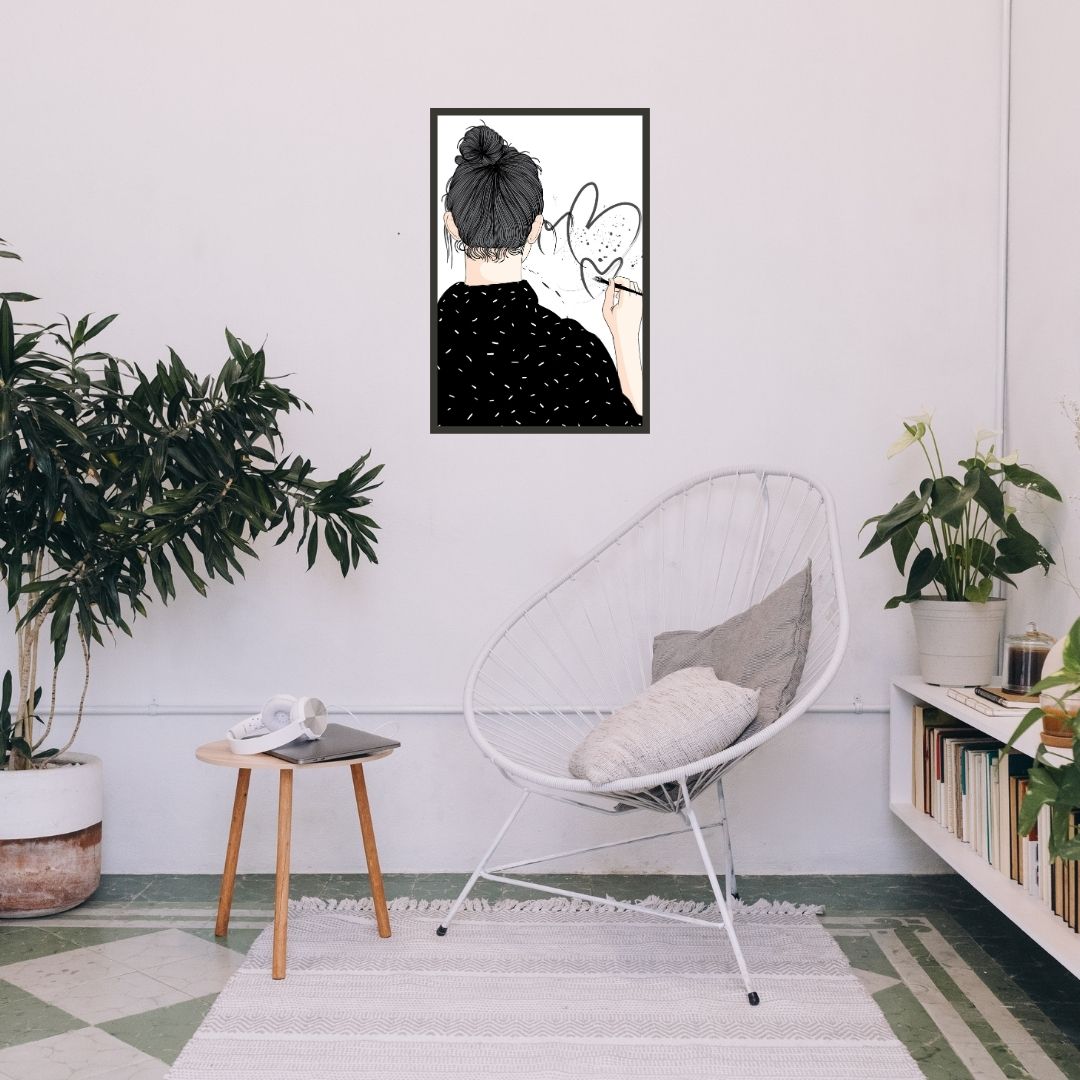 Girl drawing Heart Shape Wall Art