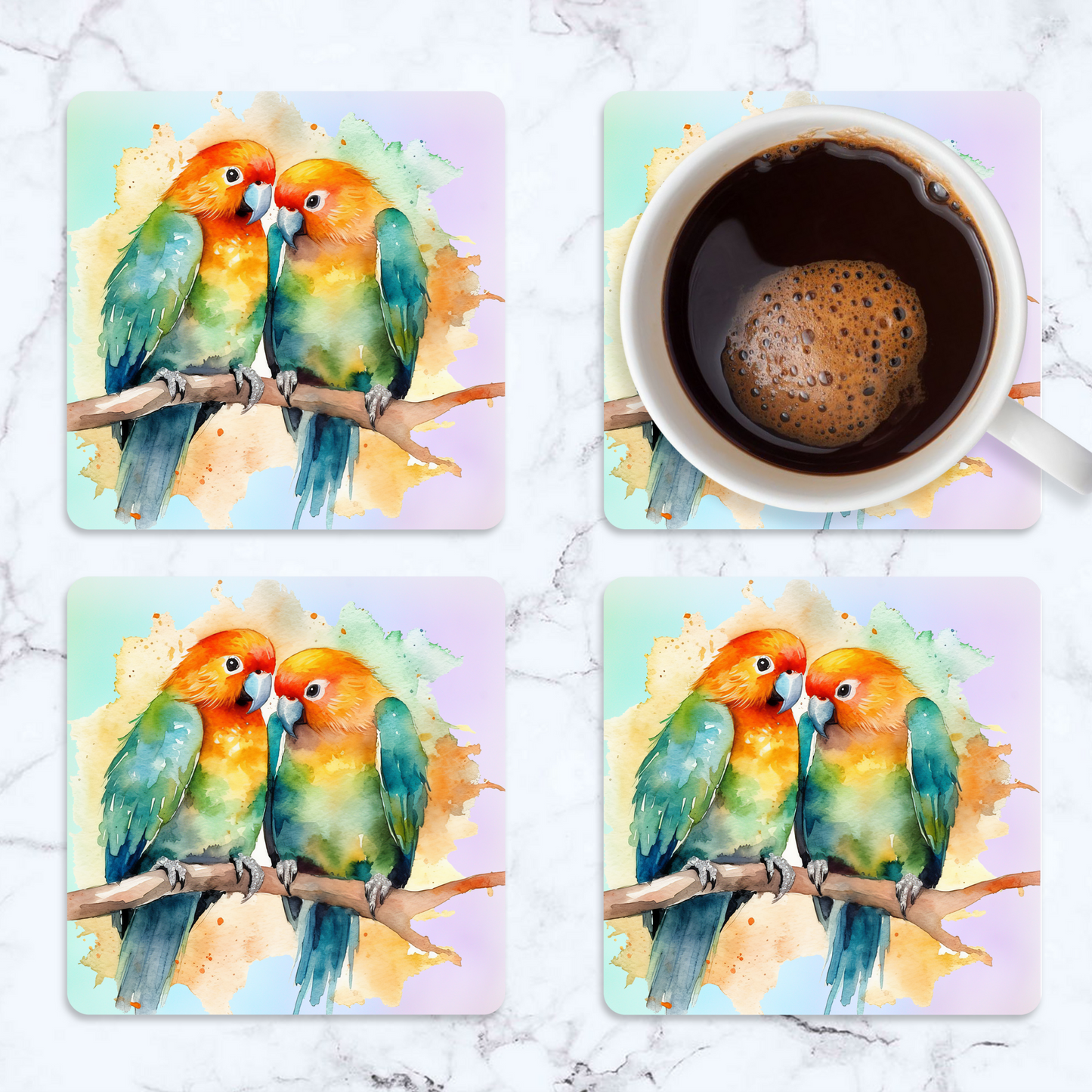 Couple Bird Square Coaster