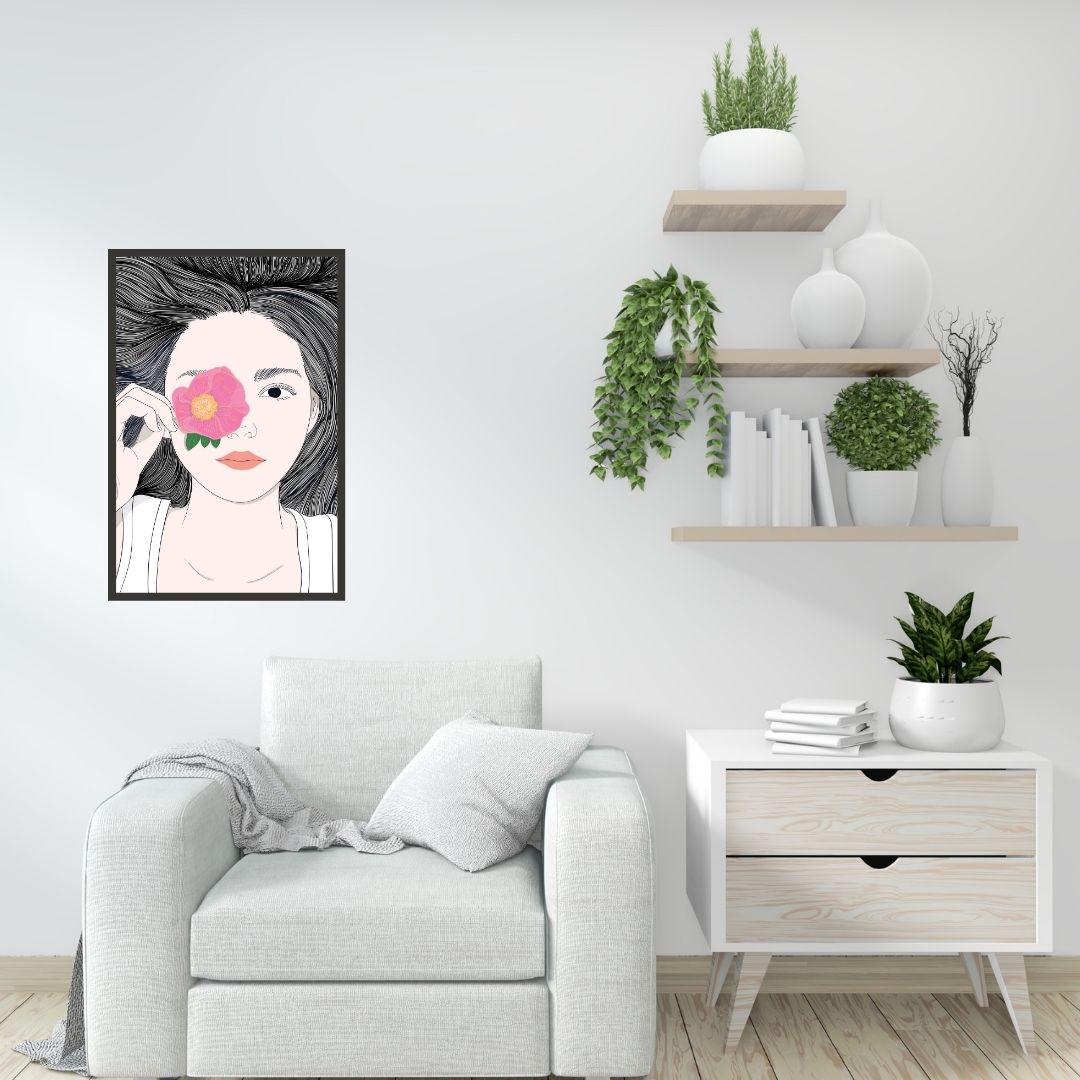 Girl with Long Hair and Flowers Wall Art