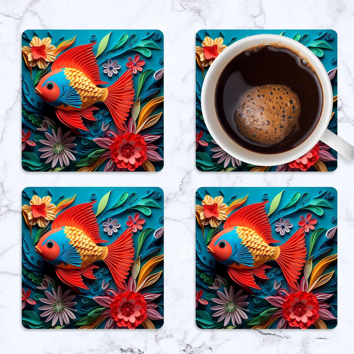 3D Fish Square Coaster