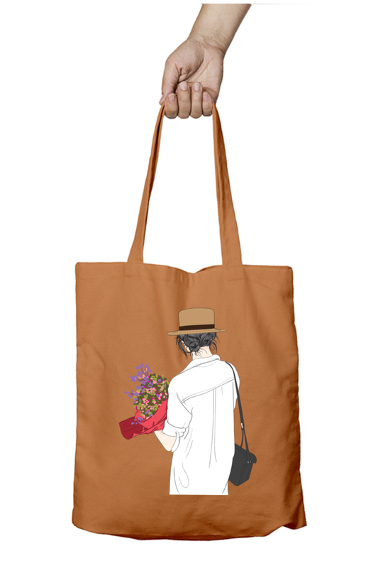Beautiful Woman holding flower Tote Bags with Zipper