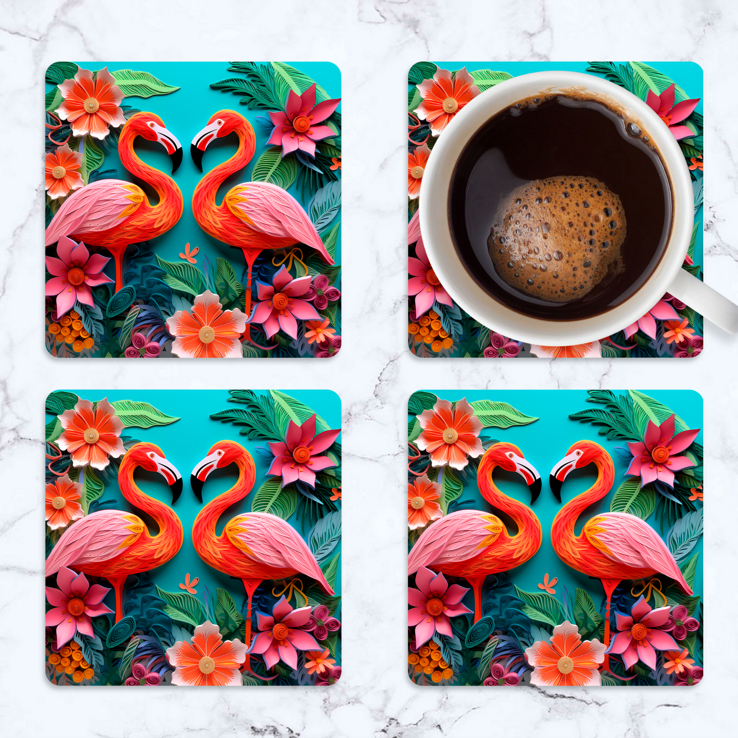 3D Flamingo Square Coaster