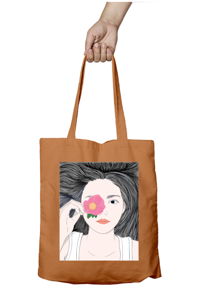 Beautiful girl with long hair and flower Tote Bags with Zipper