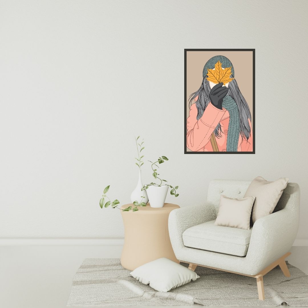 Cute Girl holding leaves in autumn Wall Art