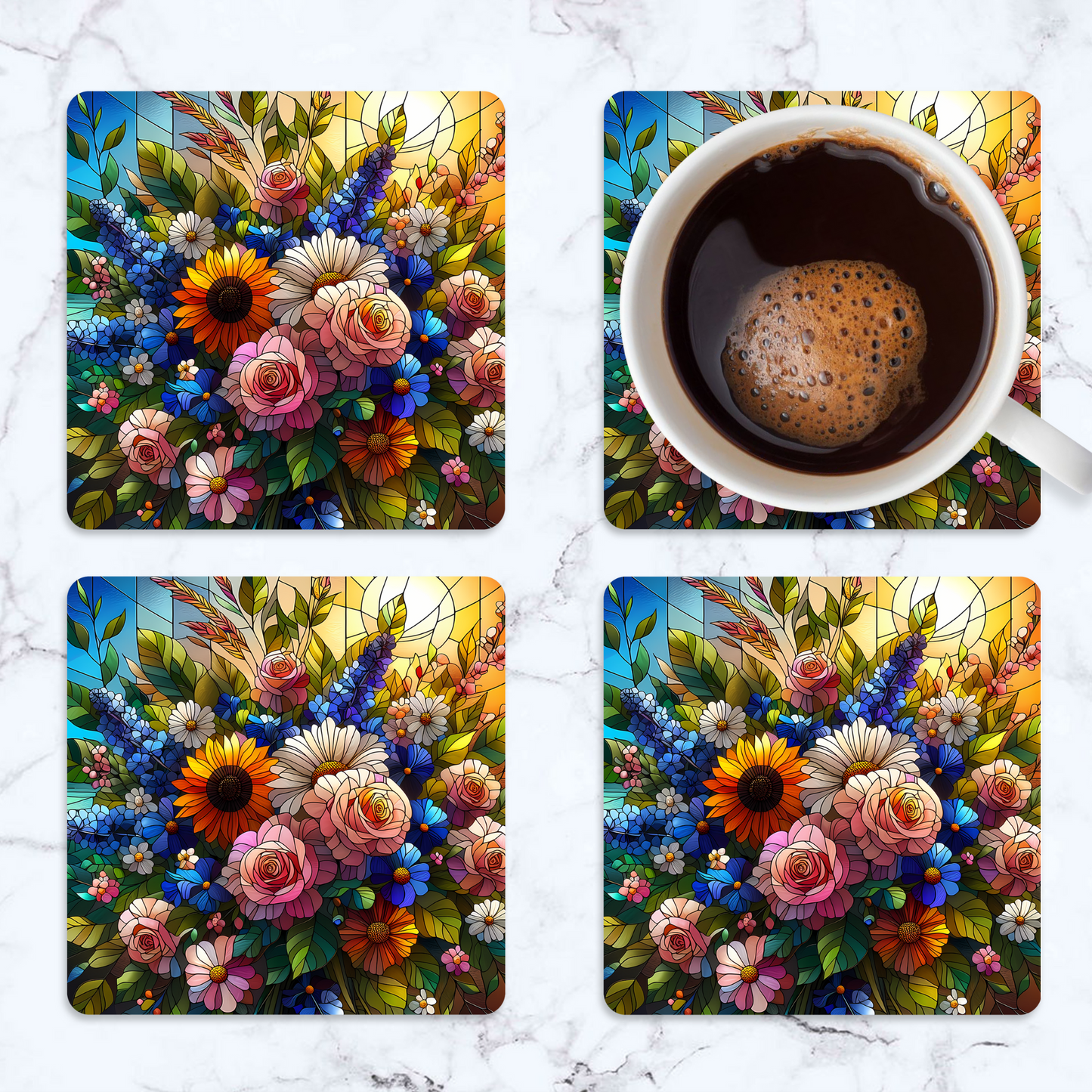 Summer Flowers Square Coasters