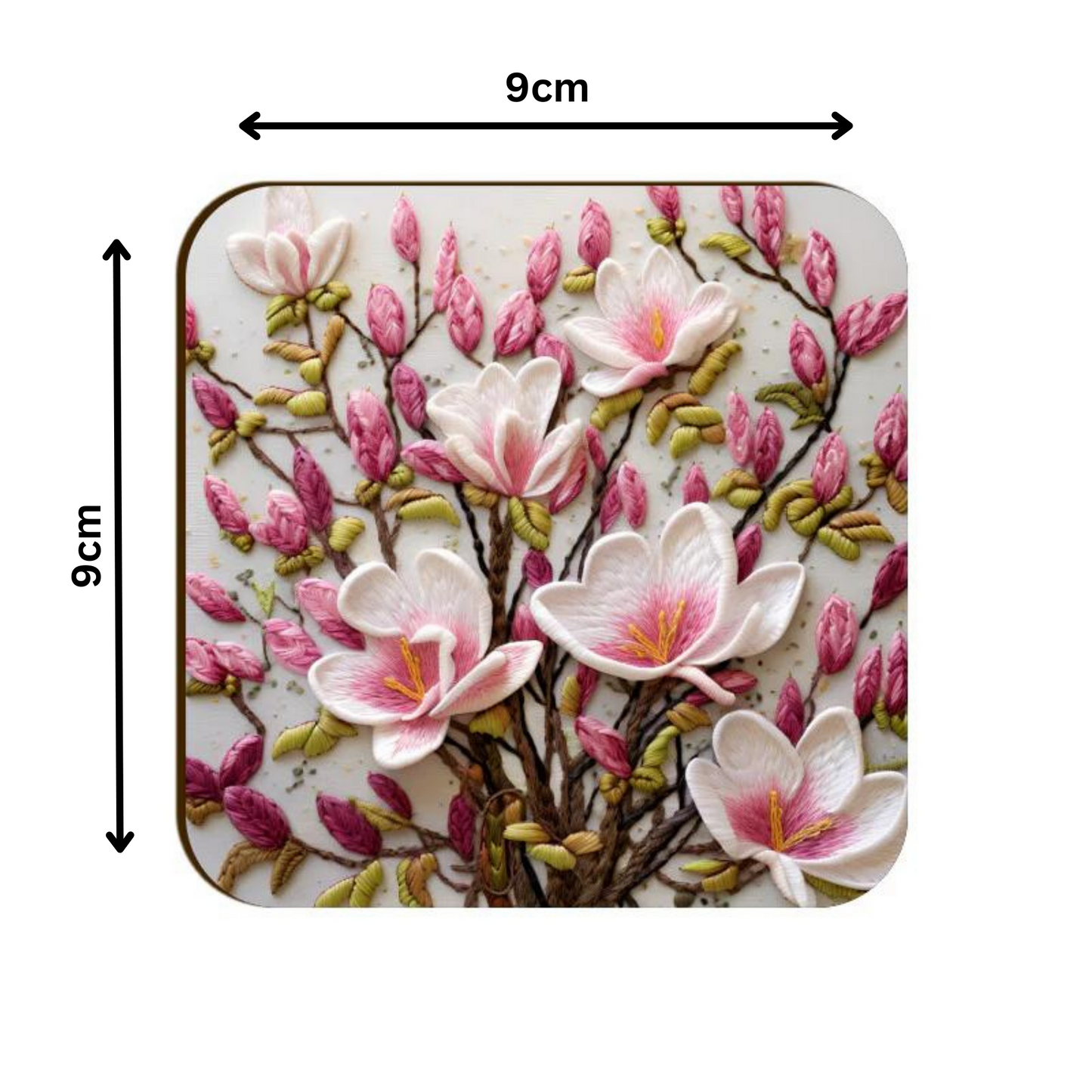 3D flowers Embroidery Design Square Coaster