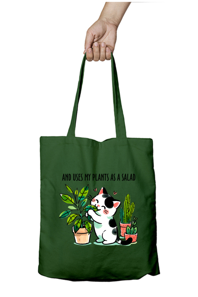 Cat - Uses my plants as a Salad - Tote Bags with Zipper