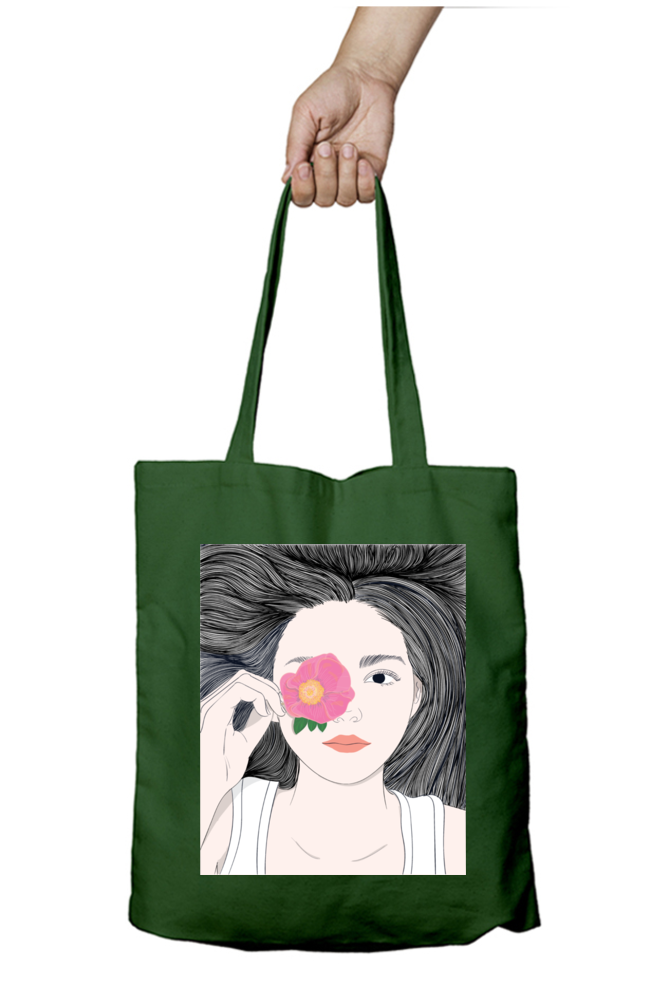Beautiful girl with long hair and flower Tote Bags with Zipper
