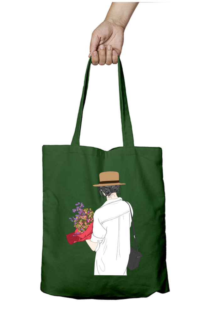 Beautiful Woman holding flower Tote Bags with Zipper