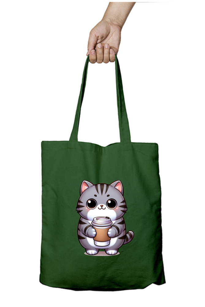 Cute Cat with Coffee Tote Bags with Zipper