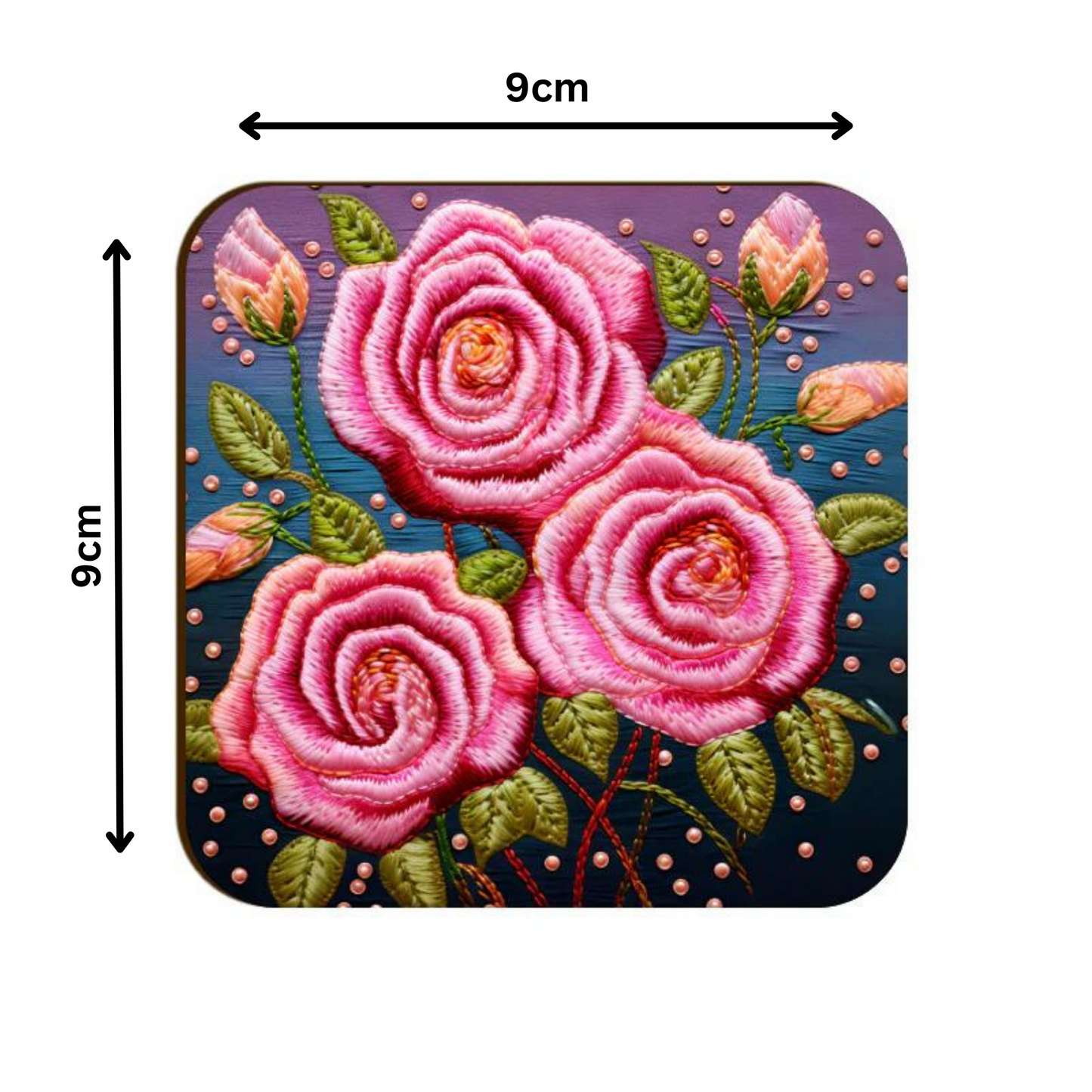 3D flowers Embroidery Design Square Coaster