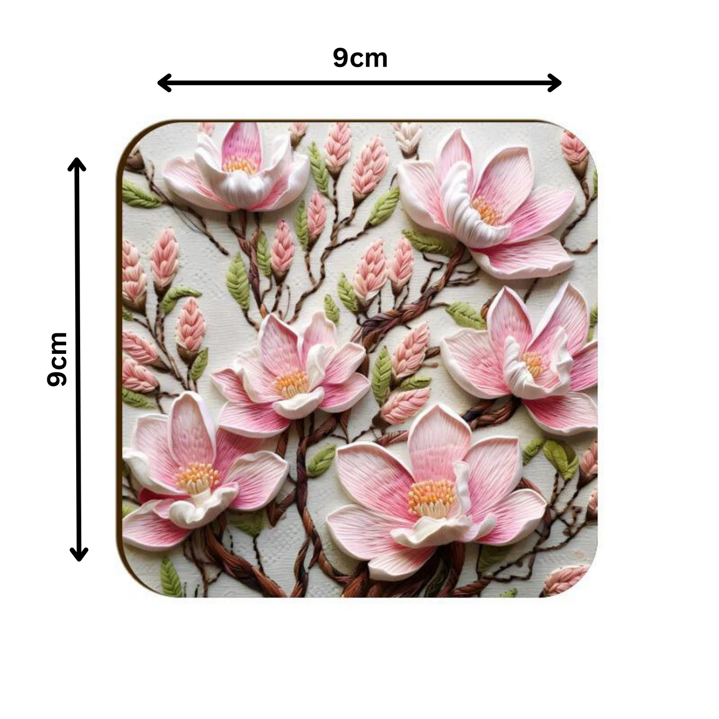 3D flowers Embroidery Design Square Coaster