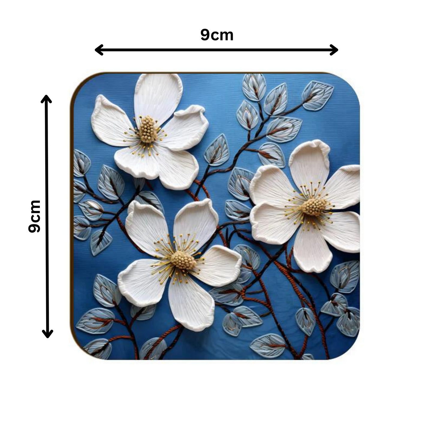 3D flowers Embroidery Design Square Coaster