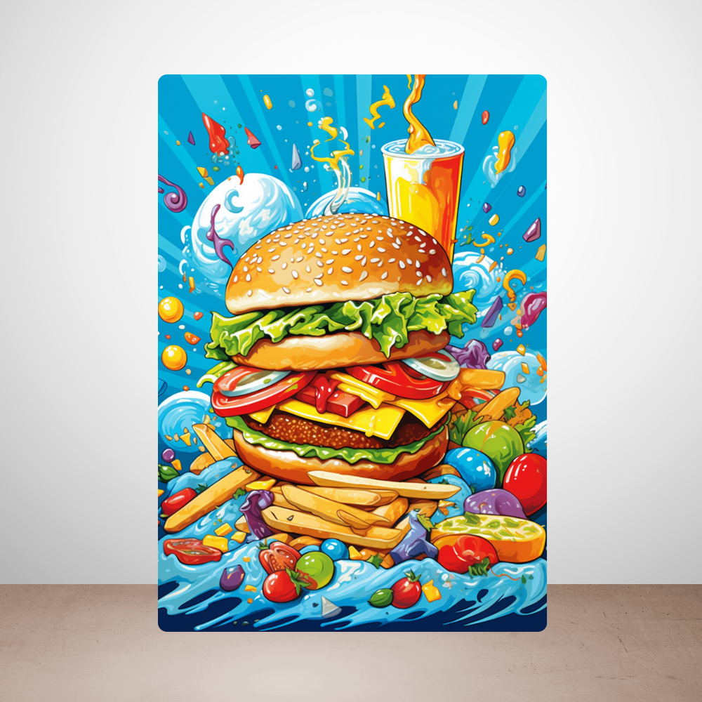 Metal Poster - Cartoon FastFood Meal with Burger