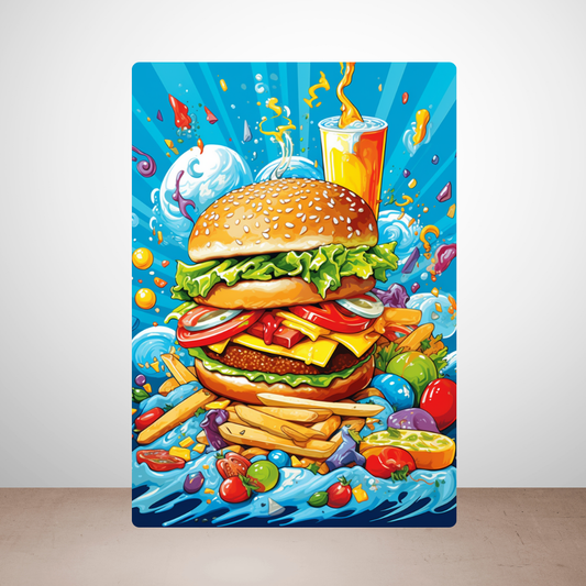 Metal Poster - Cartoon FastFood Meal with Burger