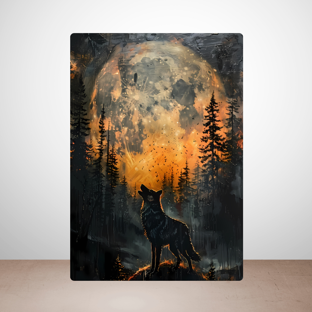 Metal Poster - Lonely Wolf at night