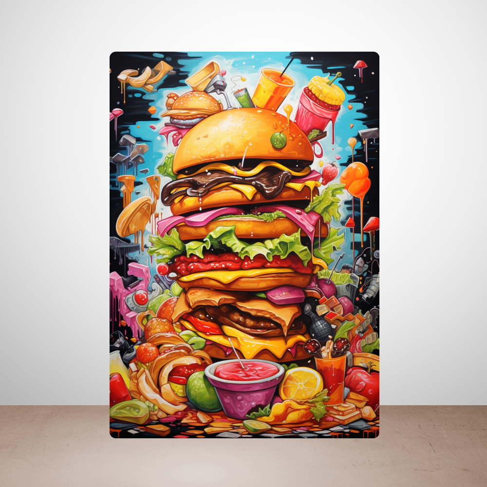 Metal Poster - Cartoon FastFood Meal with Burger