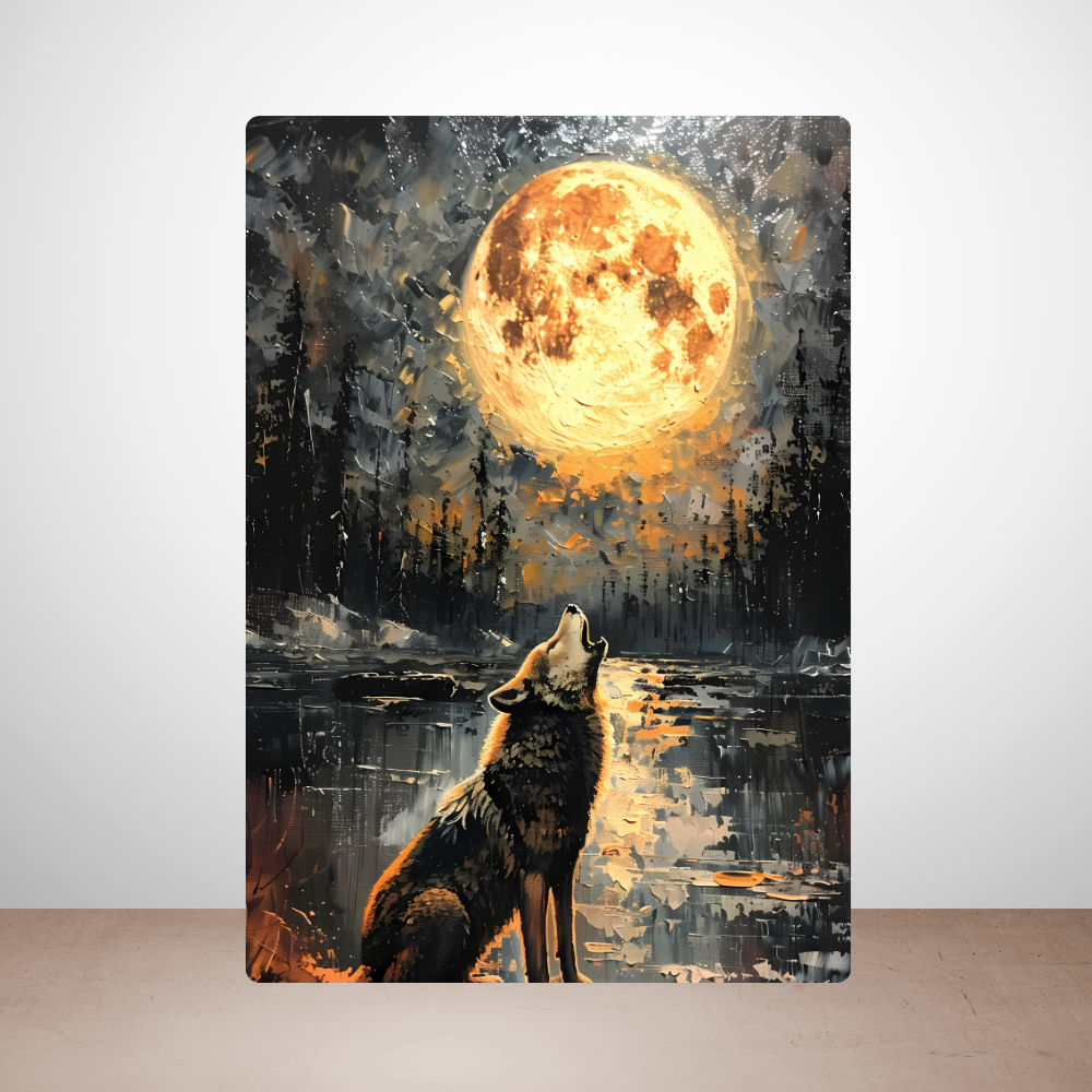 Metal Poster - Lonely Wolf at night