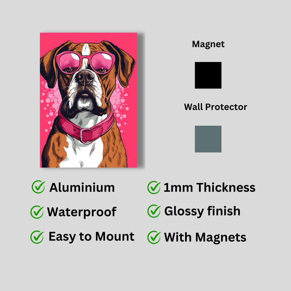 Metal Poster - Boxer Dog with Pink Theme