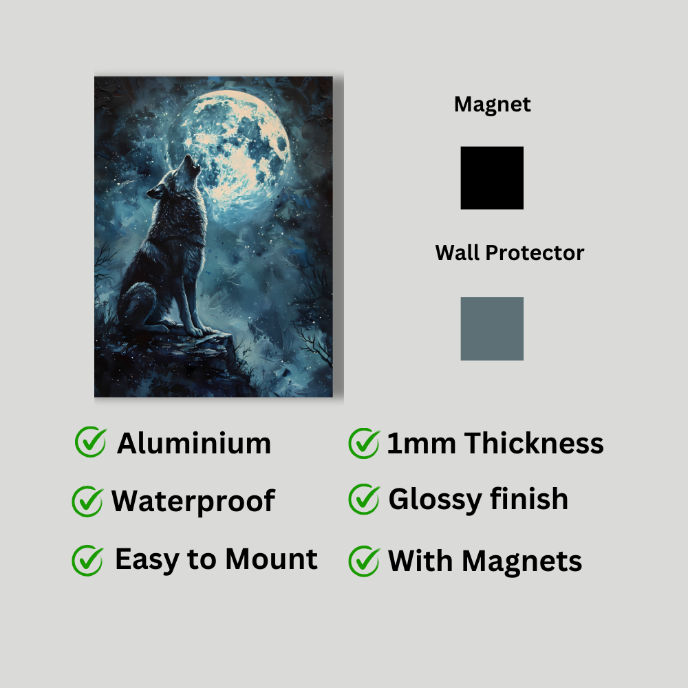 Metal Poster - Lonely Wolf at night