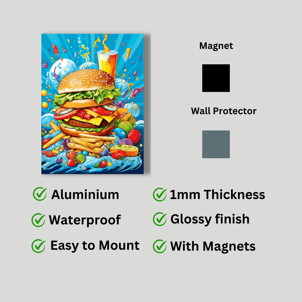 Metal Poster - Cartoon FastFood Meal with Burger