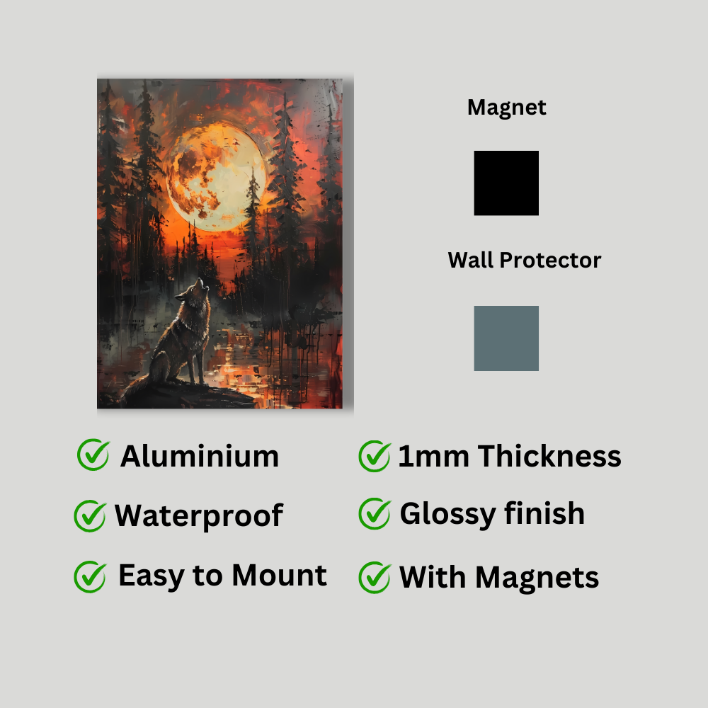 Metal Poster - Lonely Wolf at night