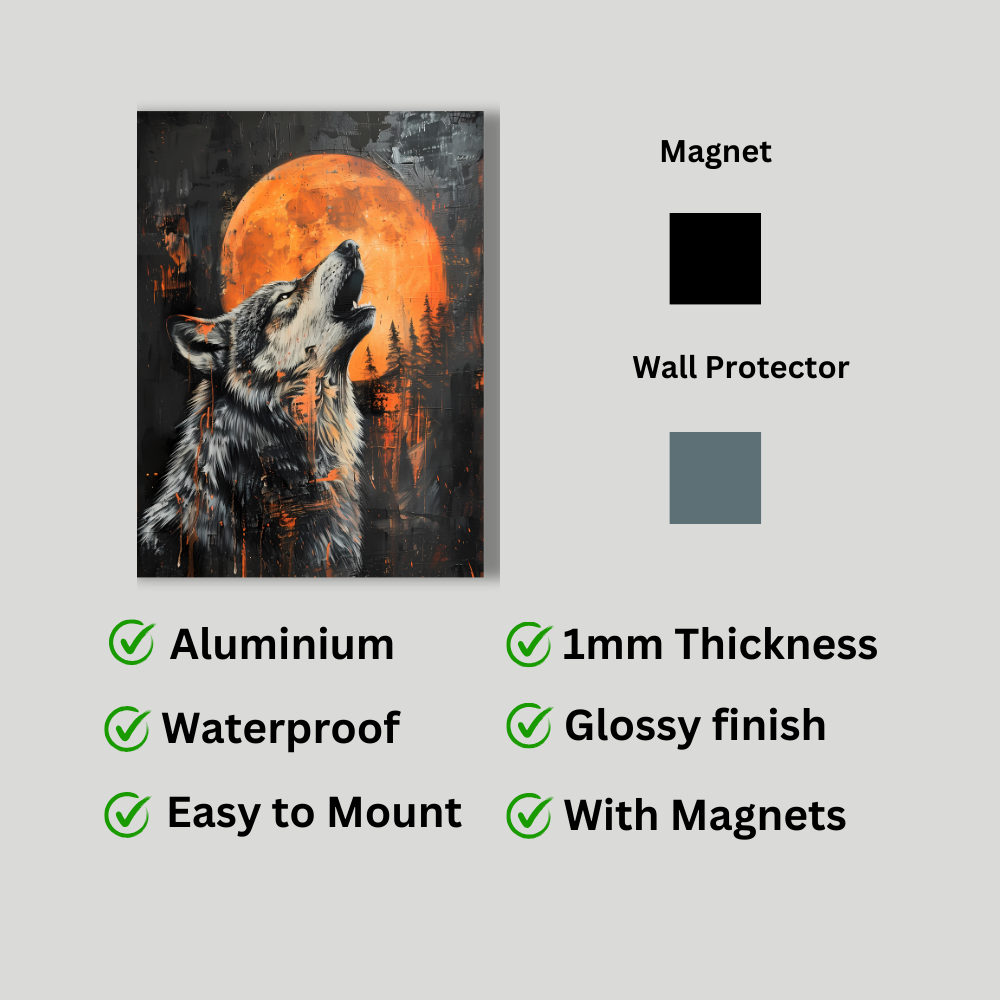 Metal Poster - Lonely Wolf at night