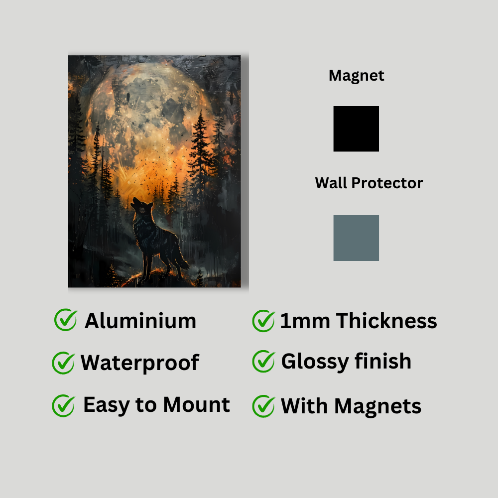 Metal Poster - Lonely Wolf at night