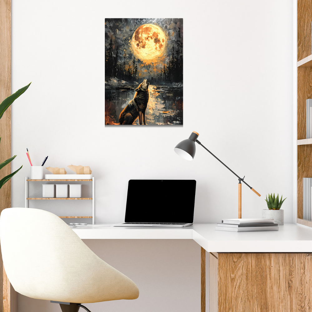 Metal Poster - Lonely Wolf at night