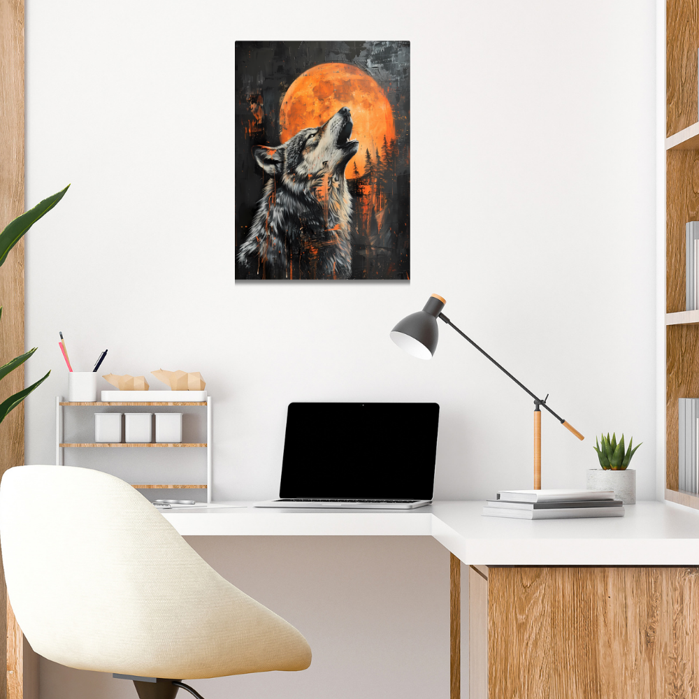Metal Poster - Lonely Wolf at night