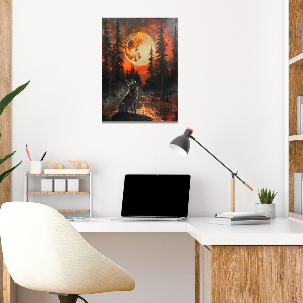 Metal Poster - Lonely Wolf at night