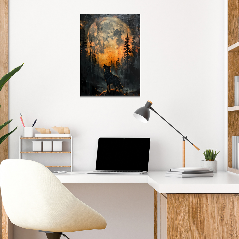 Metal Poster - Lonely Wolf at night
