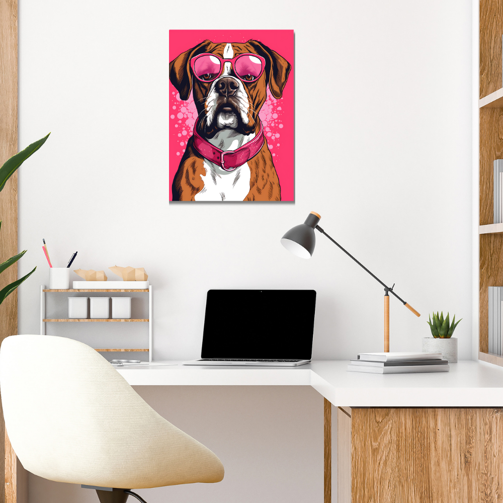 Metal Poster - Boxer Dog with Pink Theme