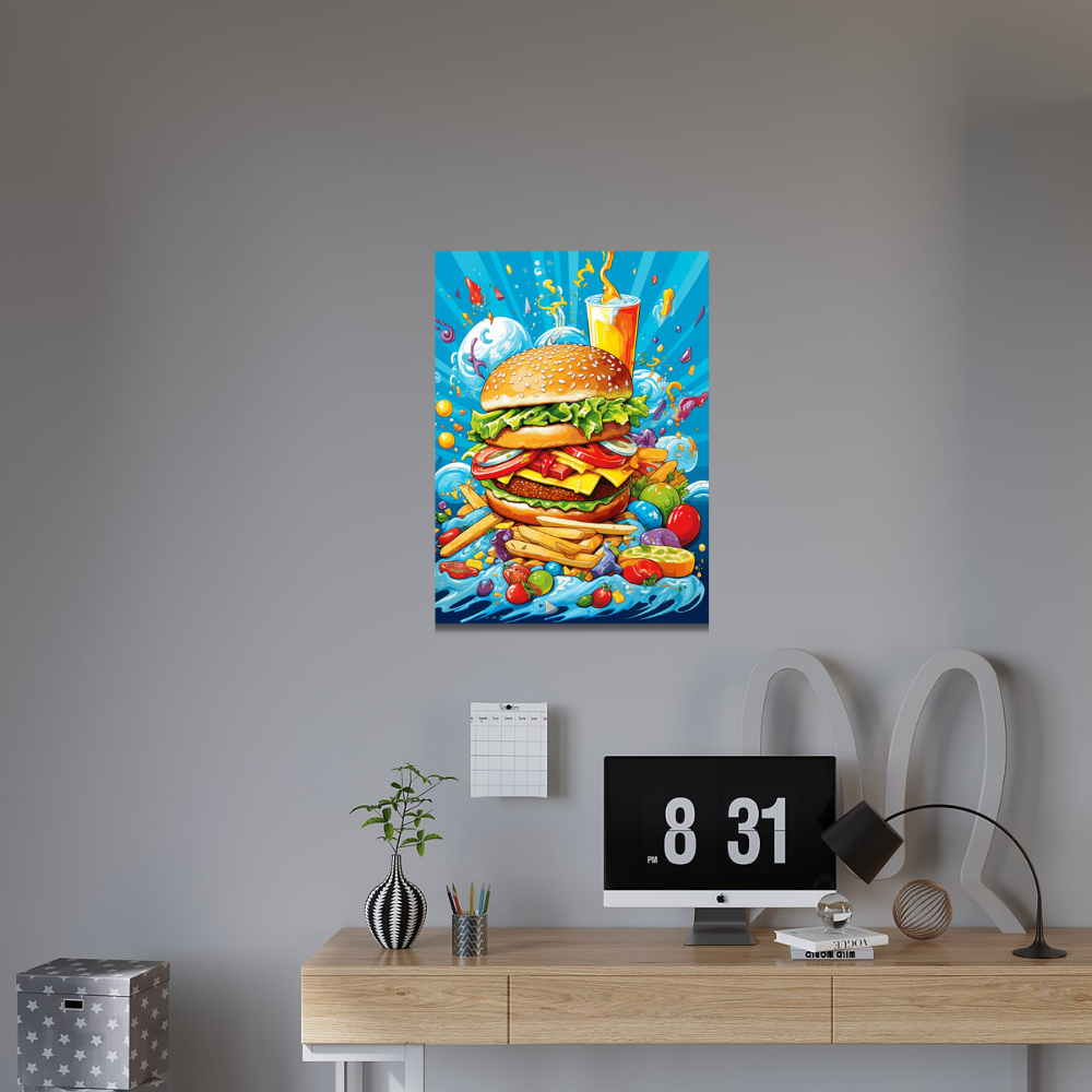 Metal Poster - Cartoon FastFood Meal with Burger