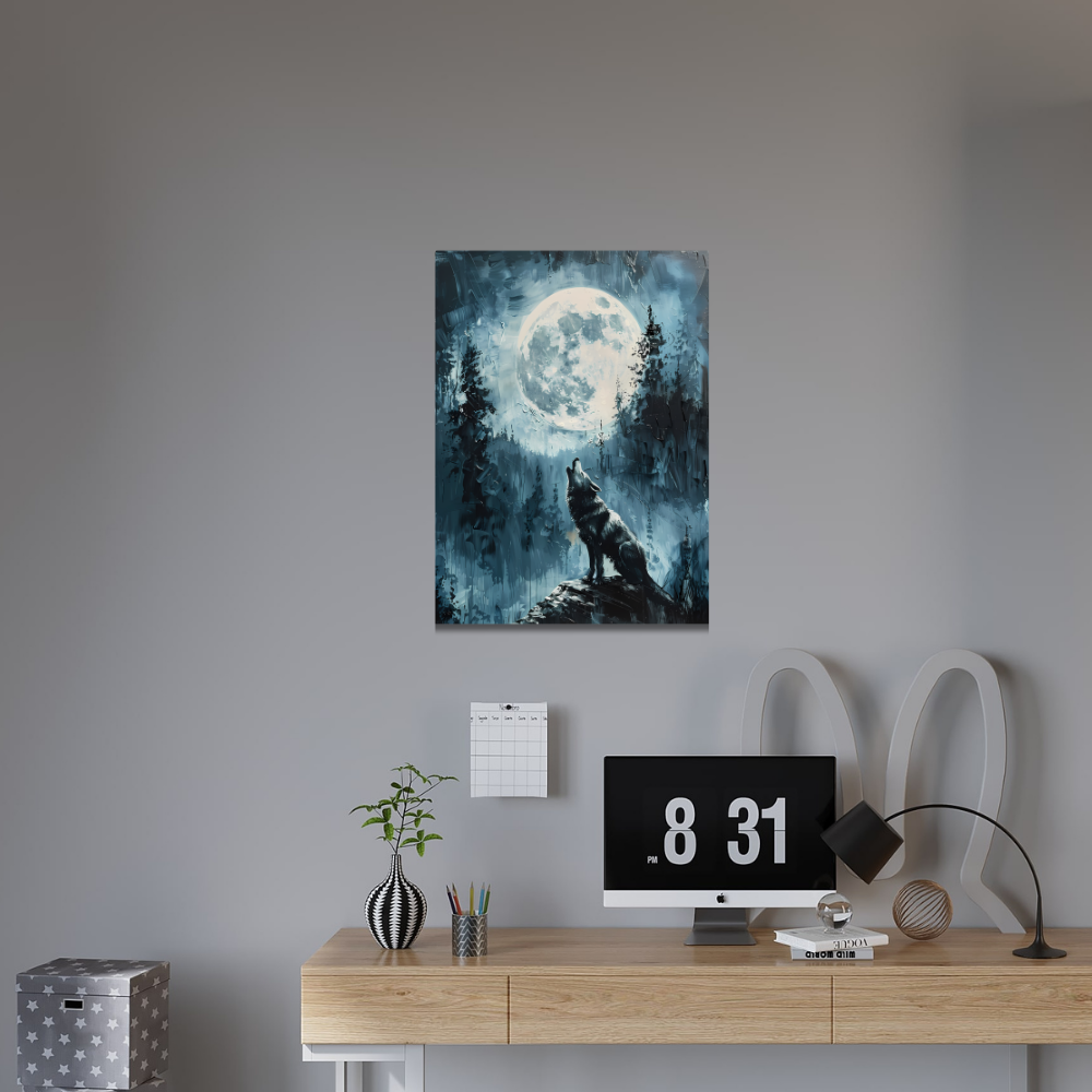 Metal Poster - Lonely Wolf at night