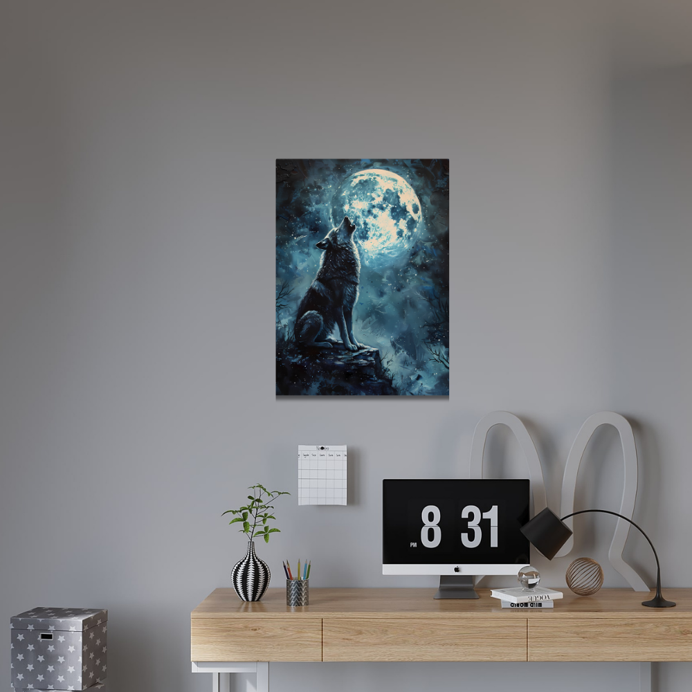 Metal Poster - Lonely Wolf at night