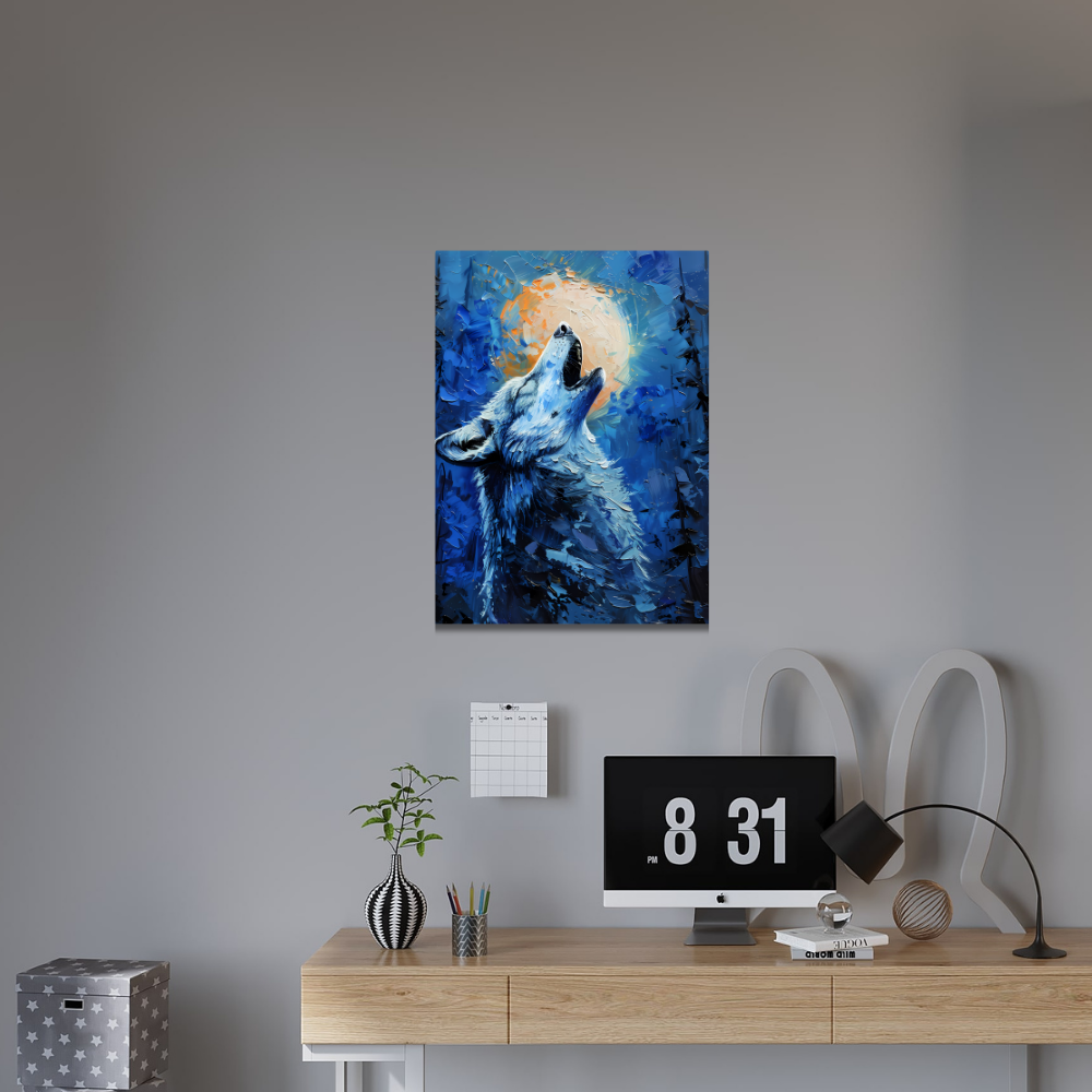 Metal Poster - Lonely Wolf at night