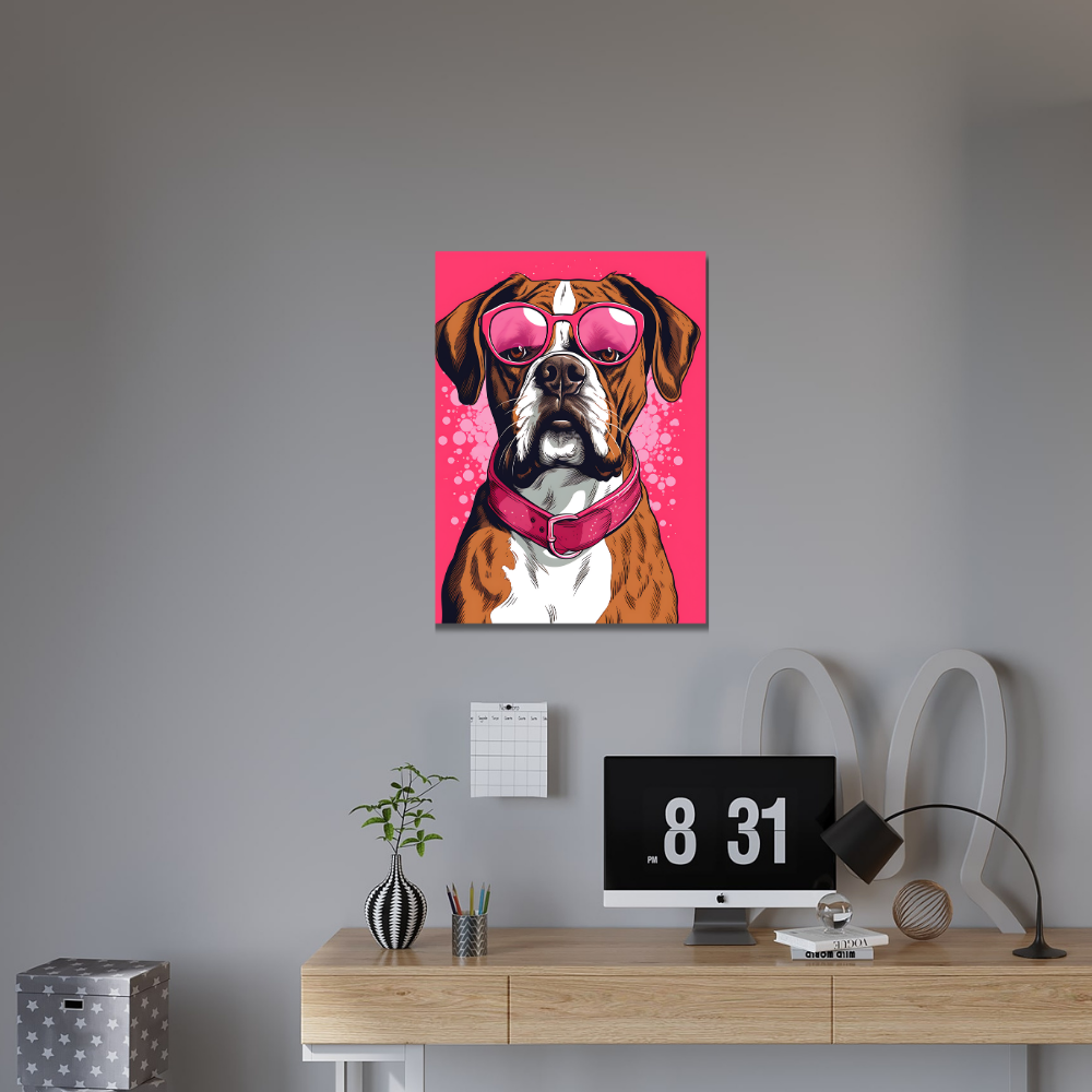 Metal Poster - Boxer Dog with Pink Theme