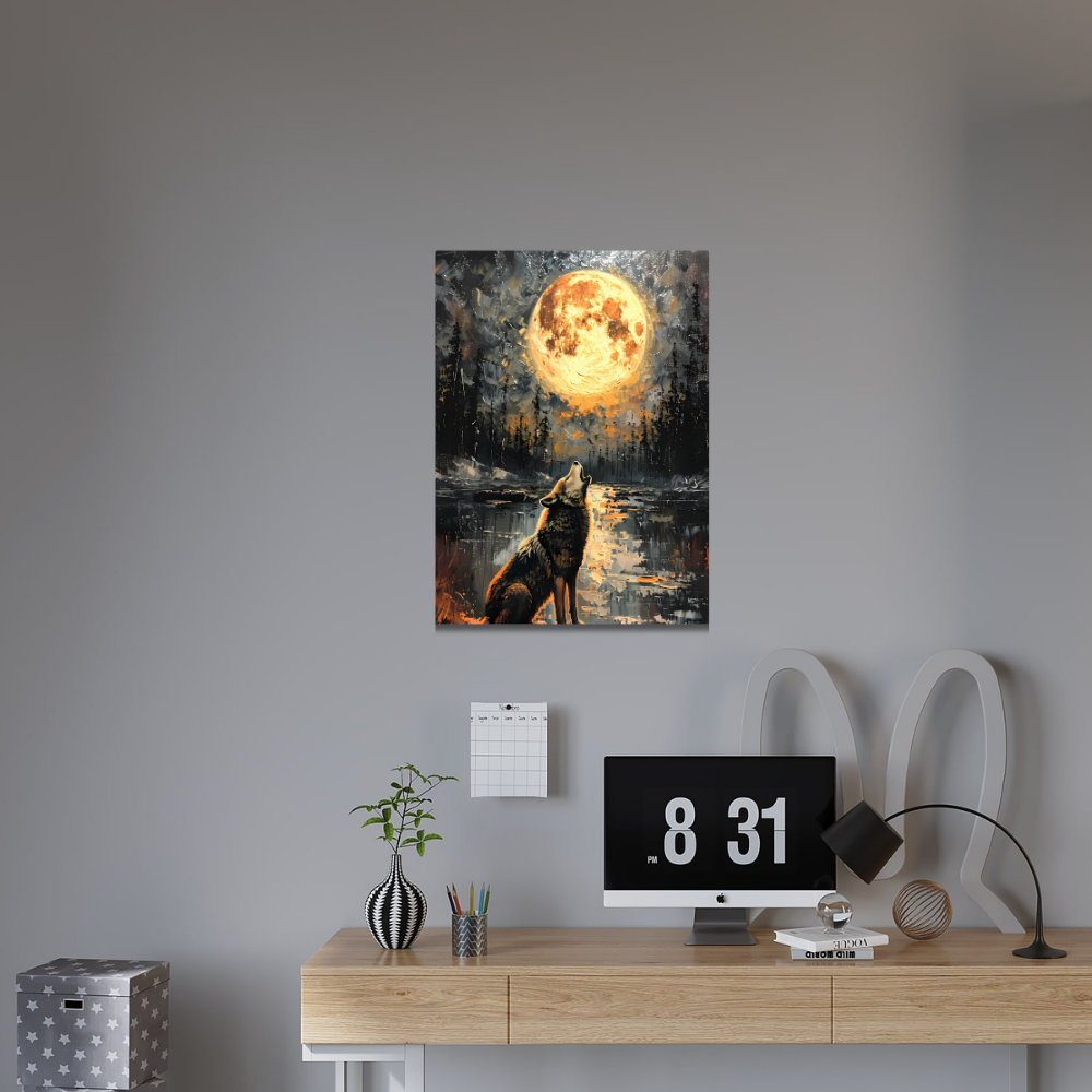 Metal Poster - Lonely Wolf at night