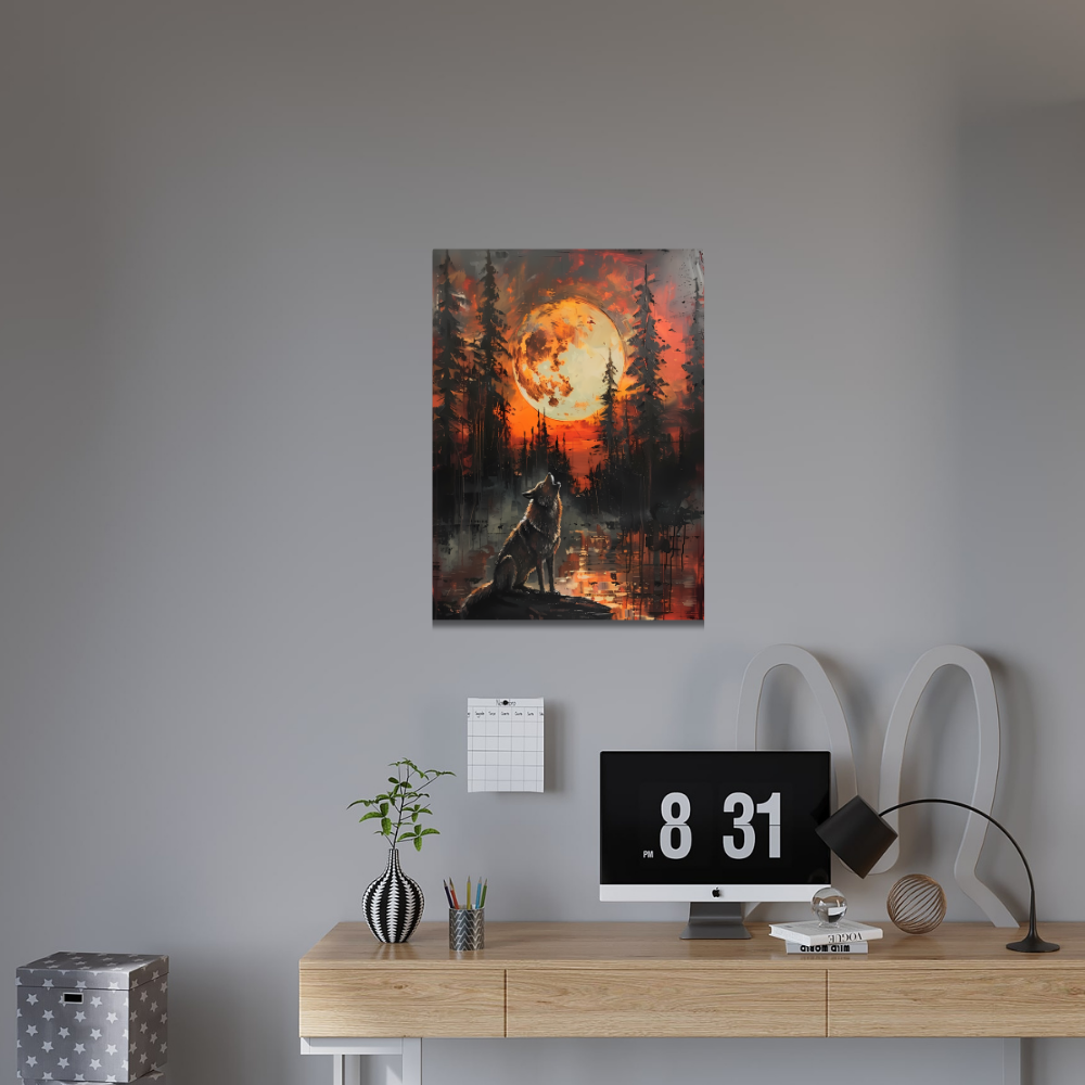 Metal Poster - Lonely Wolf at night