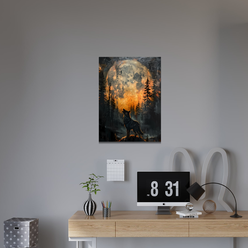 Metal Poster - Lonely Wolf at night