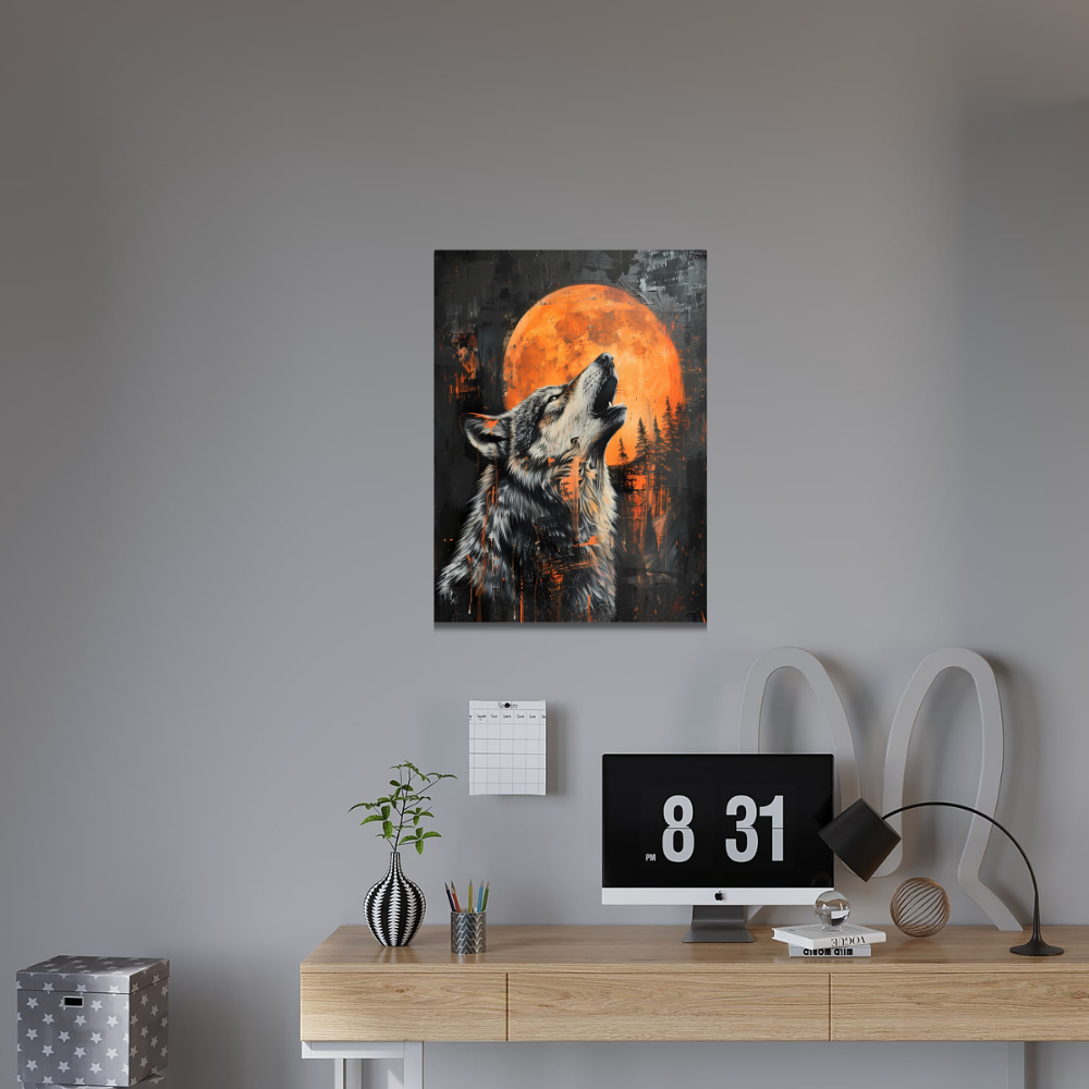 Metal Poster - Lonely Wolf at night