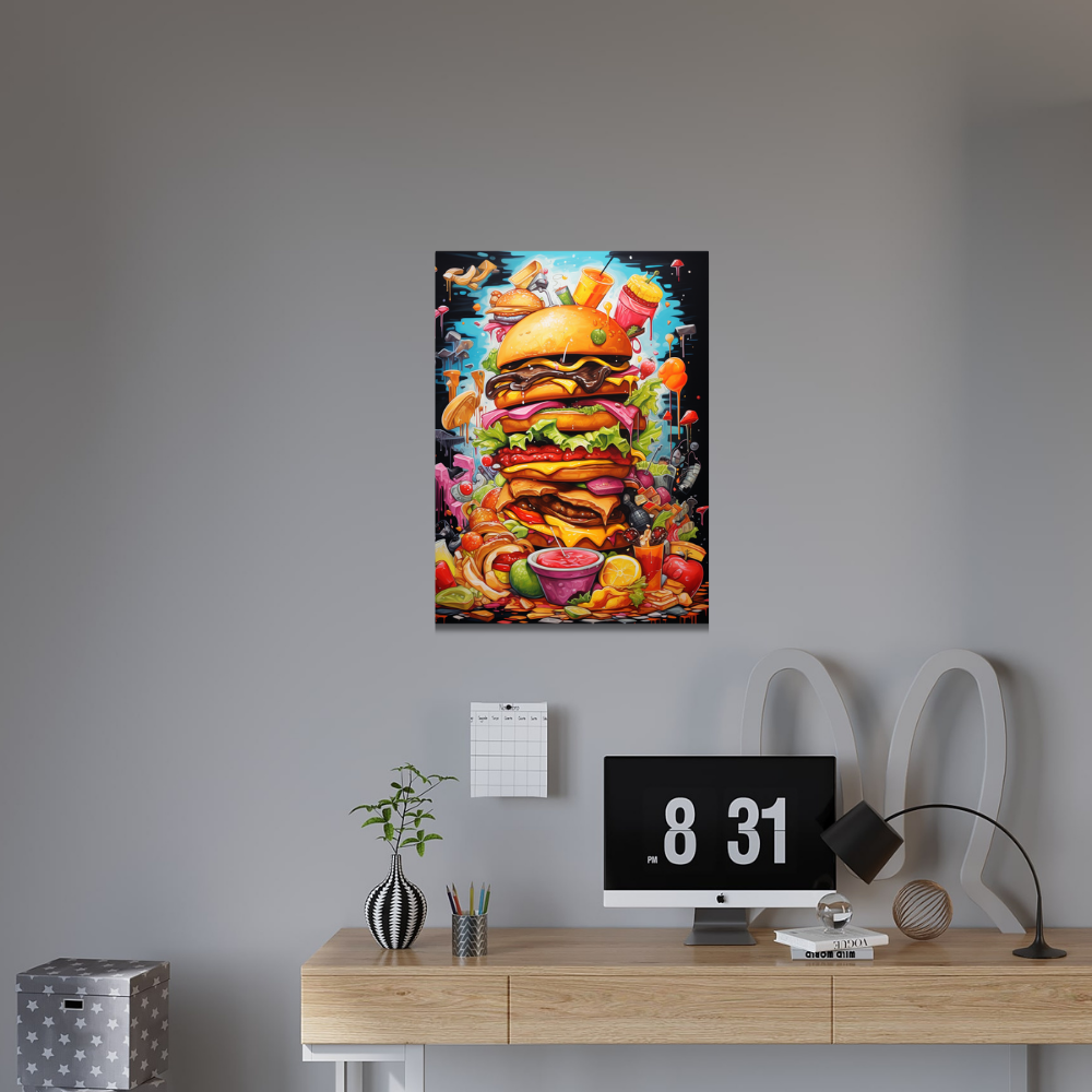 Metal Poster - Cartoon FastFood Meal with Burger