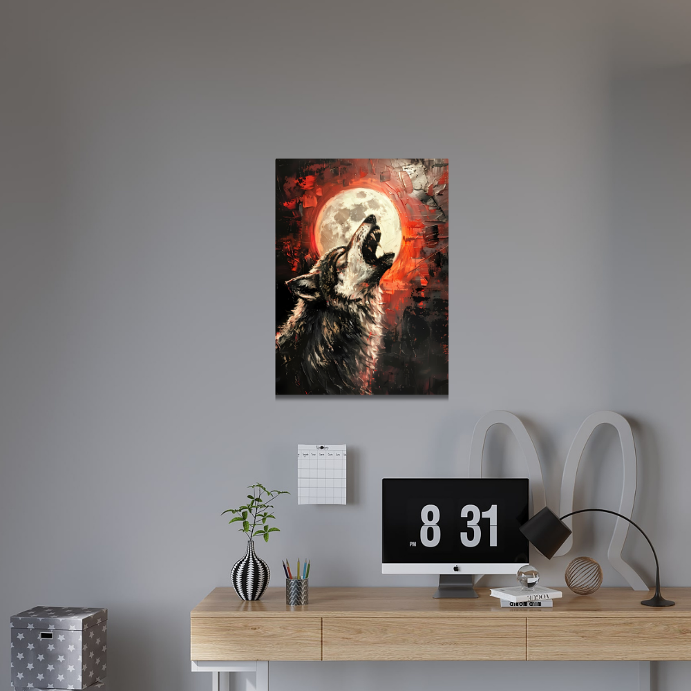 Metal Poster - Lonely Wolf at night