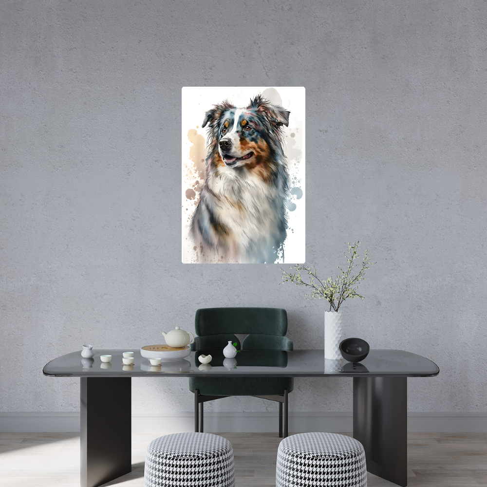 Metal Poster -Watercolor Australian Shepherd Dog